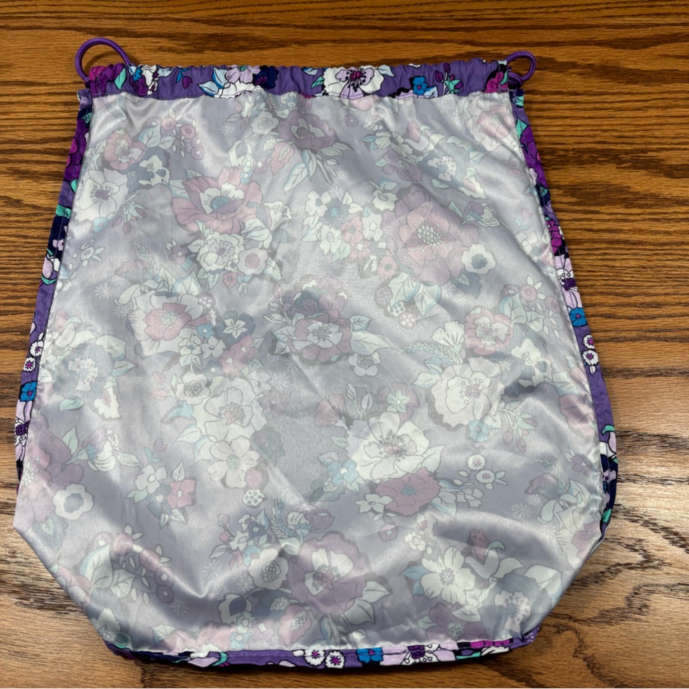 VERA BRADLEY Enchanted Garden Drawstring Bag Purple Floral Backsack - Picture 6 of 9